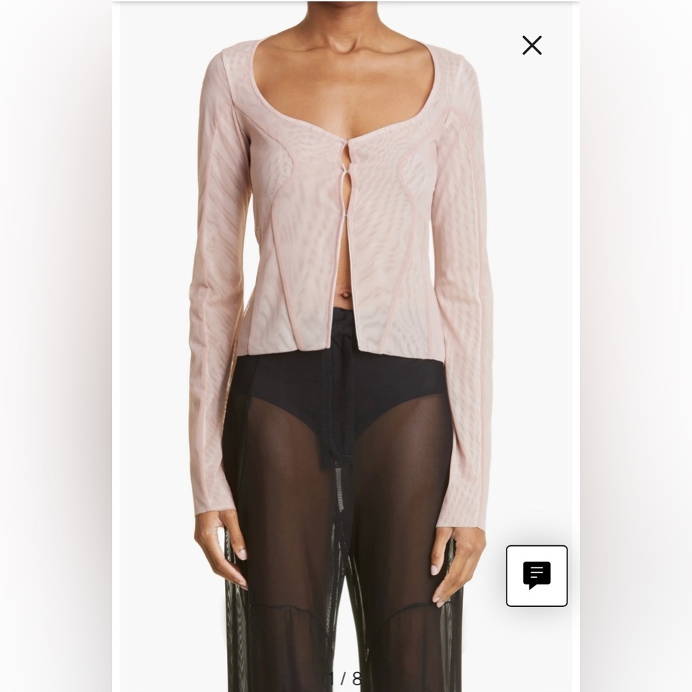 Kathryn Bowen Pulling Seamed Mesh Cardigan in Dusty Rose/Off White Size 6